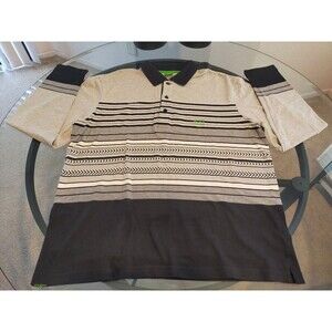 Hugo Boss Multicolored Lined Patterned Long Sleeve Collared Polo Shirt size XL
